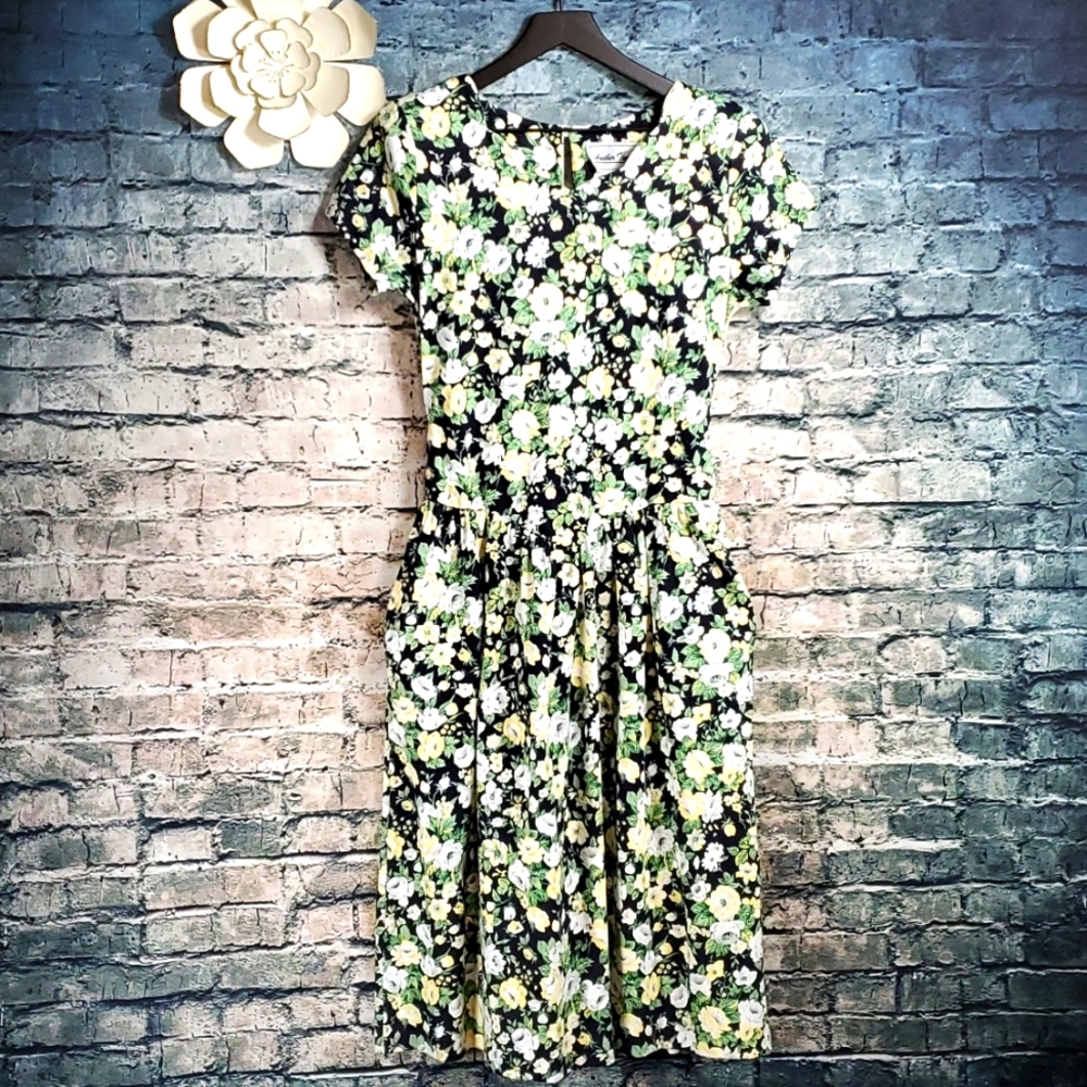Vintage | 80s Another Time Gypsy Boho Prairiecore Floral Midi Dress